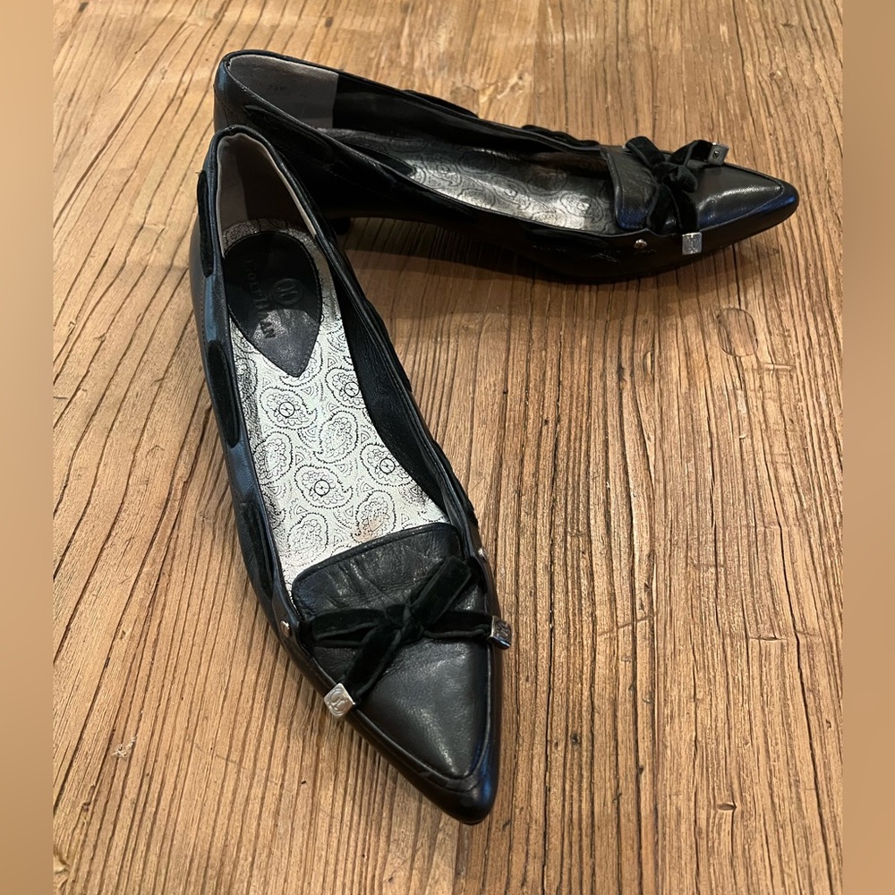 Cole Haan Black Pointy Toe Kitten Heel, Velvet Bow/Ribbon, Women’s 7.5, EUC